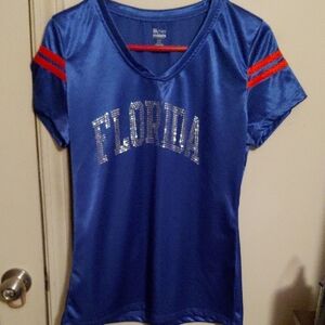 Knights Apparel Blue Tee with Red Stripes and Silver Text